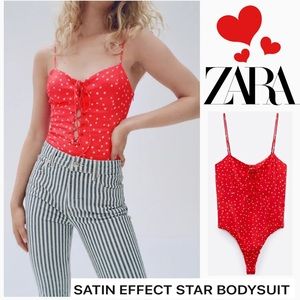 ❤️ Zara Sayin Effect Star Bodysuit Lace Up - NWT - Size Small